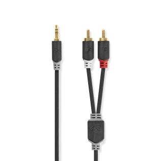 Audiokabel 3,5 mm jack stereo han og 2 x RCA han med forgyldte stik 5 meter