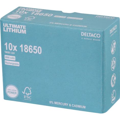 Genopladelige 18650 lithiumbatterier – 2600 mAh, 10 stk