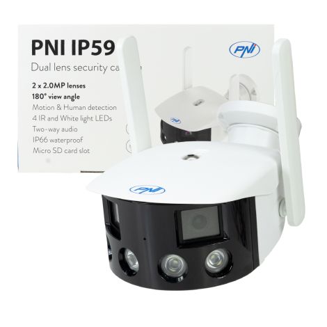 Trådløst overvågningskamera med dual lens - 180°