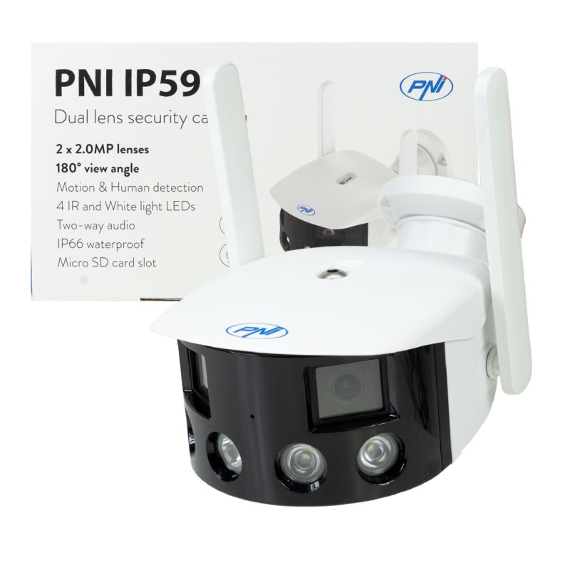Trådløst overvågningskamera med dual lens - 180°