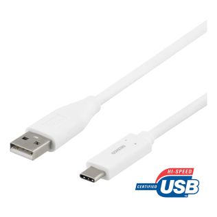 USB-C til USB-A kabel 1 m – USB 2.0, 3A (hvid)