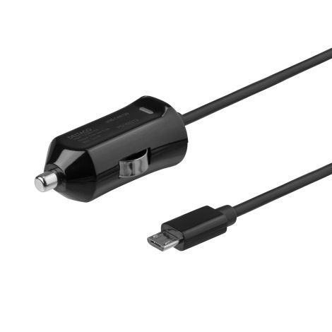 Biloplader med Micro-USB kabel – 12 W / 2,4 A (sort)