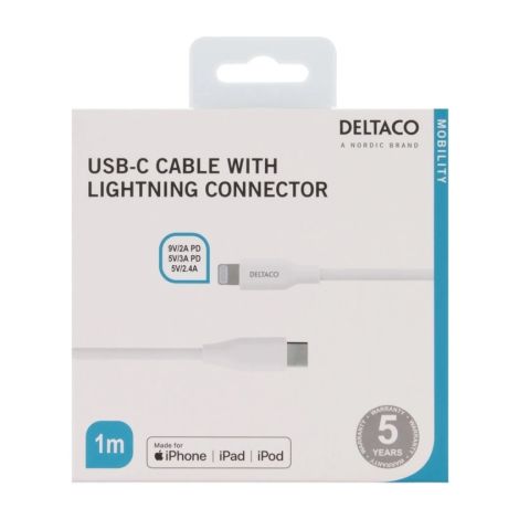 USB-C til Lightning kabel 1 m – Hurtigopladning (hvid)