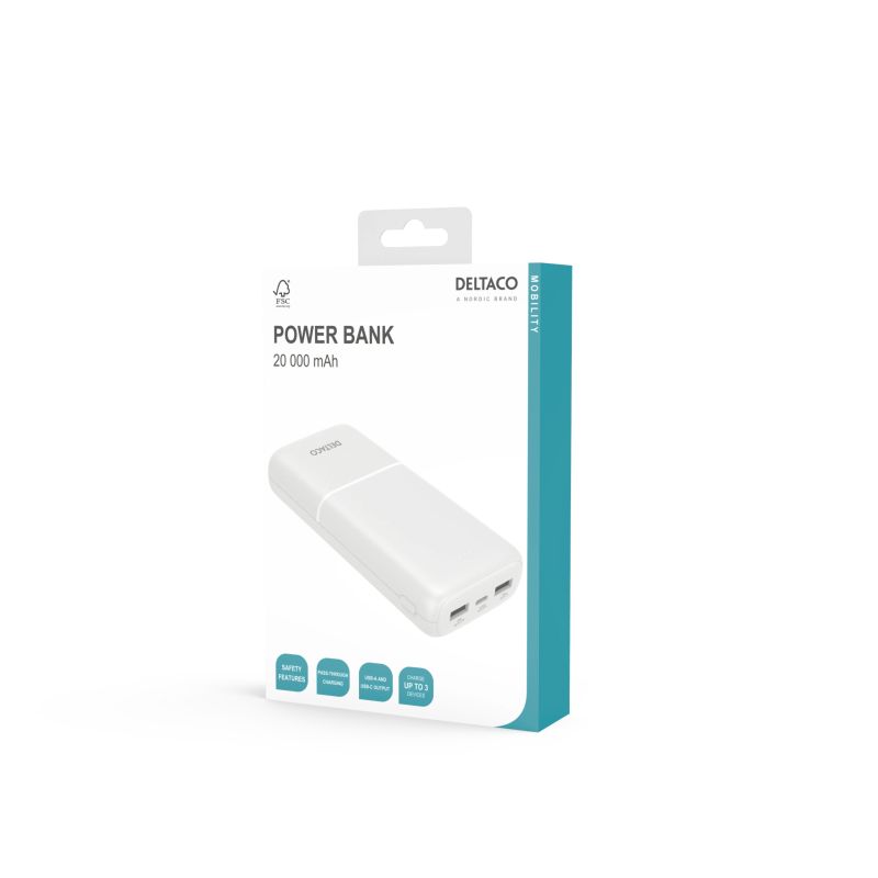 Powerbank 20.000 mAh med 2 x USB-A og 1 x USB-C