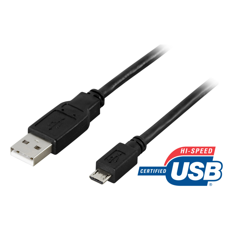 DELTACO DELTACO USB 2.0 type A til Micro-B USB, 5-pin, 2m, sort 7340004661306 Modsvarer: N/A