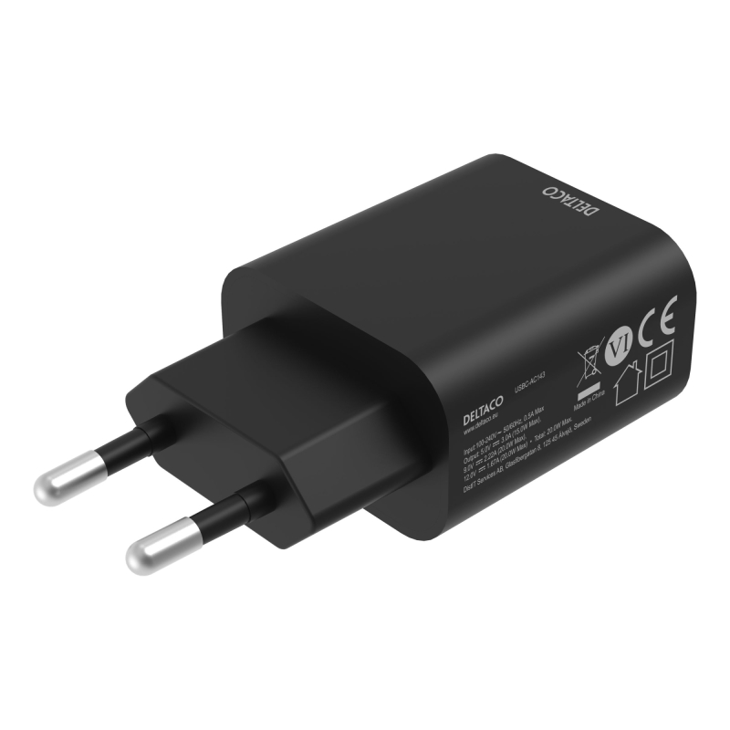 USB-C ladeklods til hurtig opladning - 20 W - sort