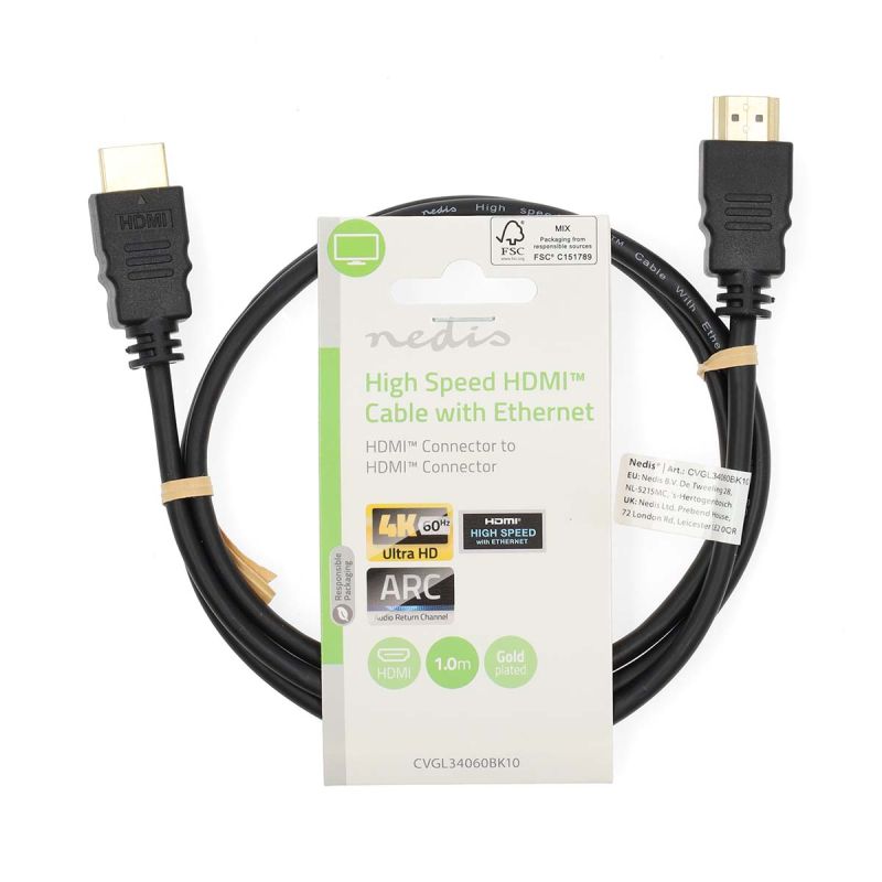 High Speed HDMI™-kabel med HDMI™-stik 1,0 m, Sort