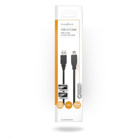 USB 2.0 kabel - USB-A hun til Mini 5-pin han – 1 m