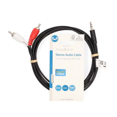 Stereo Audio adapterkabel 3,5 mm minijack -  2x RCA 2,00 m  han