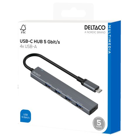 USB-C hub med 4× USB-A hun porte – 5 Gbps