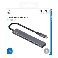 USB-C hub med 4× USB-A hun porte – 5 Gbps