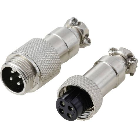 4-pol han- og hun stik GX12 med loddepins