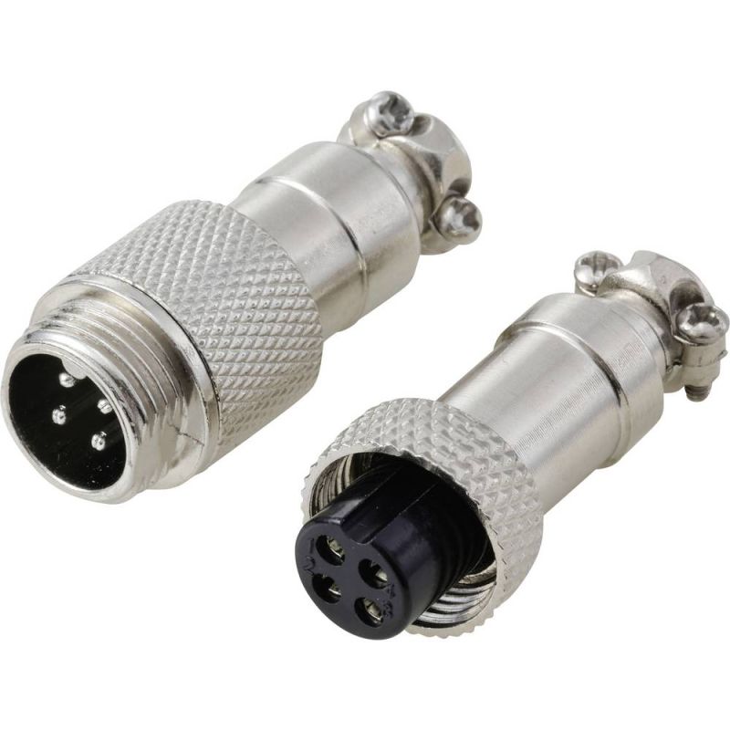 4-pol han- og hun stik GX12 med loddepins