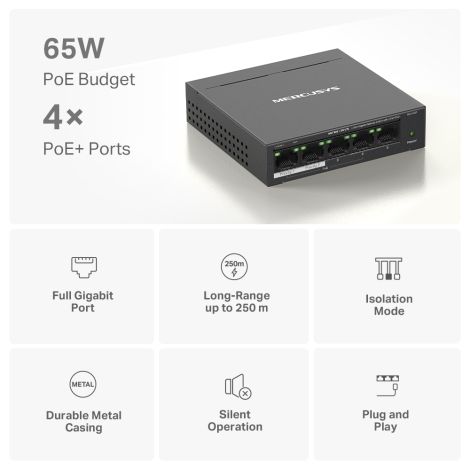 5-Port Switch med PoE+ Gigabit