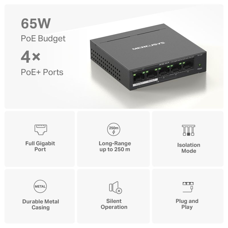 5-Port Switch med PoE+ Gigabit