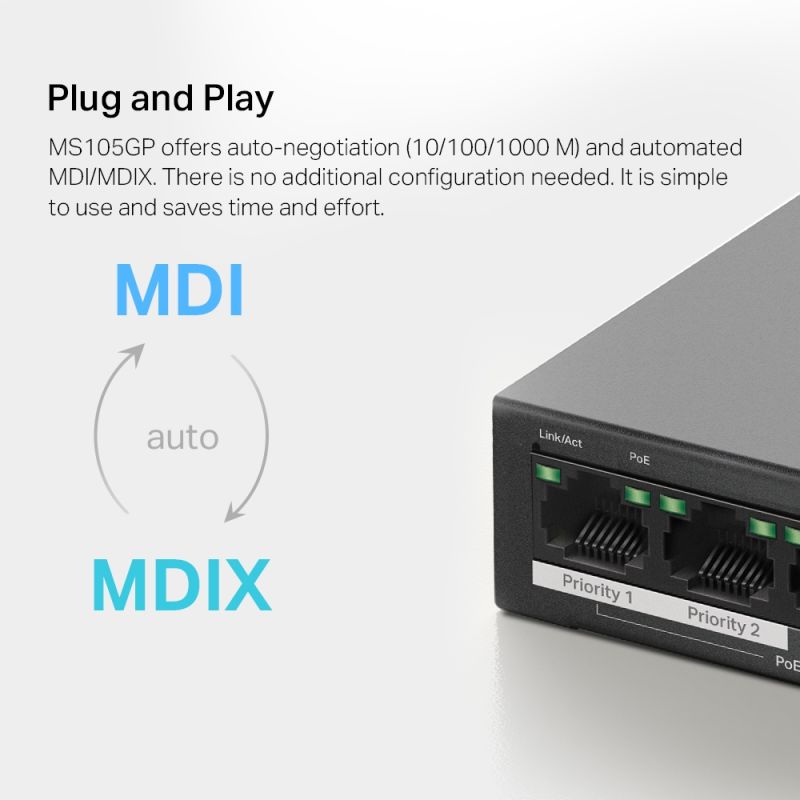 5-Port Switch med PoE+ Gigabit