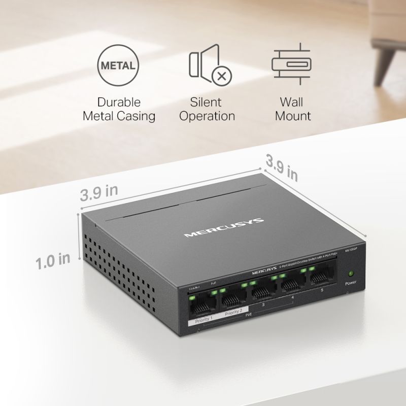 5-Port Switch med PoE+ Gigabit
