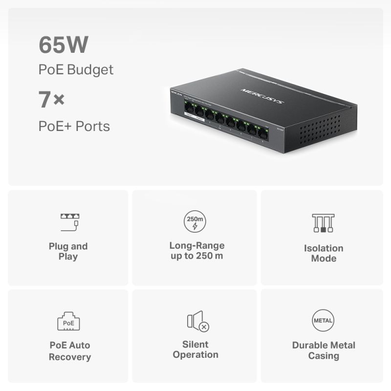 8-Port PoE+ Gigabit Switch – 65W