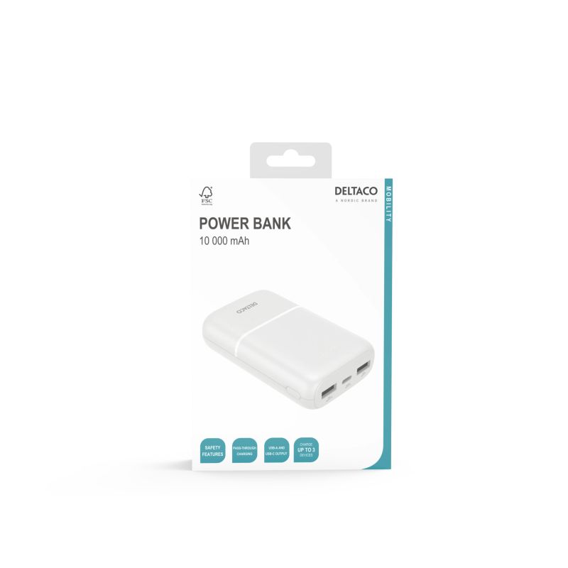 Powerbank 10.000 mAh, 2x USB-A, 1x USB-C – 10,5W