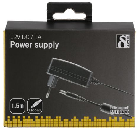 12 volt DC strømforsyning adapter 1 A