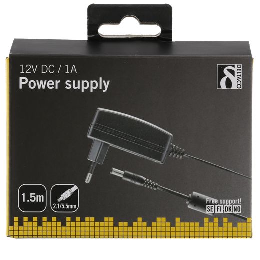 12 volt DC strømforsyning adapter 1 A