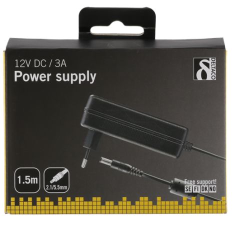 12 volt DC strømforsyning adapter 3 A