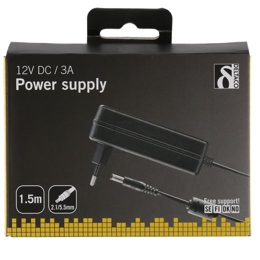 12 volt DC strømforsyning adapter 3 A