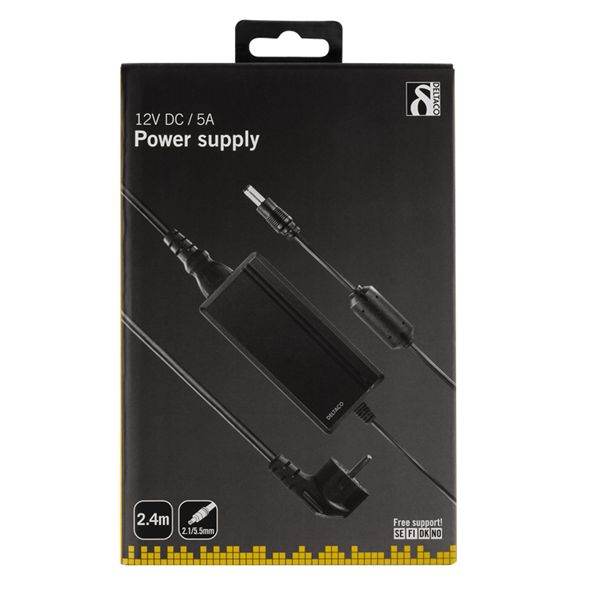 12 volt DC strømforsyning adapter 5 A