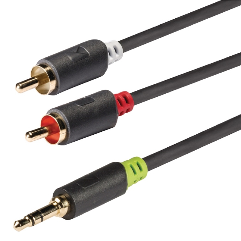 Billede af Audiokabel 3,5 mm jack stereo han og 2 x RCA han med forgyldte stik